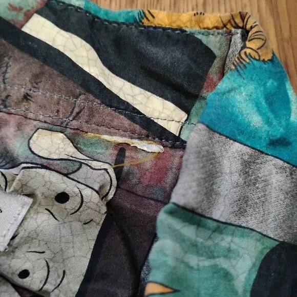 Vintage Burma Bibas Dogs Silk Button Shirt